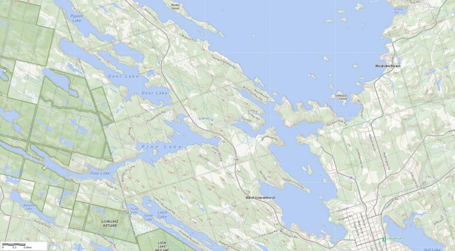 Topographical Map of Lake Muskoka in Municipality of Muskoka Lakes and the District of Muskoka